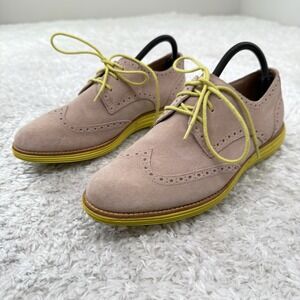 Cole Haan Oxfords Women's 10B  Lunargrand Wingtip Dress Shoes Suede Gray Yellow